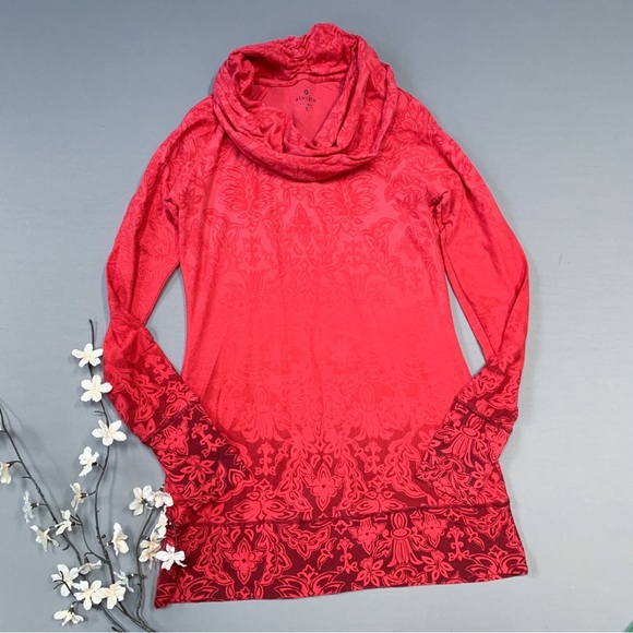 ATHLETA red cowl neck tunic length burnout top, women’s S. - Picture 3 of 8